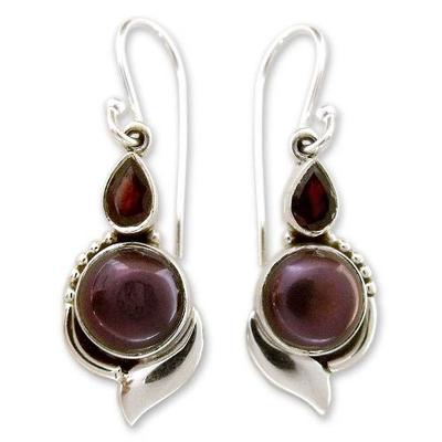 'Modern Romance' - Handcrafted Sterling Silver Garnet and Pearl Ea