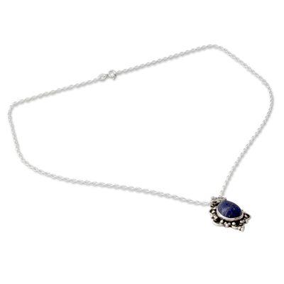 Royal Crown,'Silver Pendant Necklace with Lapis Lazuli Cabochon'