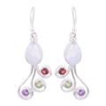 Colorful Shower,'Multi-Gemstone and Silver Dangle Earrings from India'
