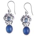 Harmonious Blue,'Handcrafted Blue Chalcedony and Topaz Dangle Earrings'