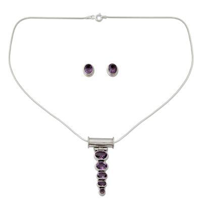 'Aware' - Amethyst Necklace and Earrings Jewelry Set