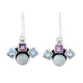 Delightful Glow,'Blue Topaz Amethyst and Larimar Silver Dangle Earrings'