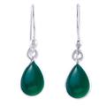 Gentle Tear in Green,'Green Onyx and Sterling Silver Teardrop Dangle Earrings'