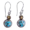 Earth and Sun,'Citrine and Composite Turquoise Sterling Silver Earrings'