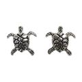 Sterling silver button earrings, 'Baby Sea Turtle'