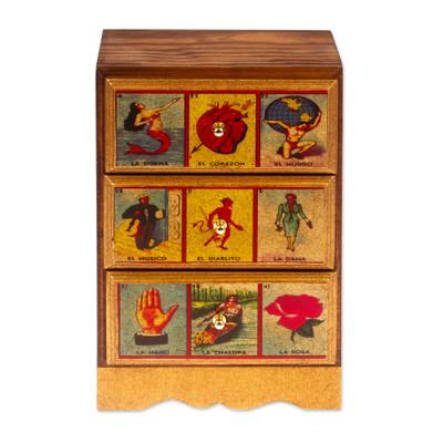 Loteria of Secrets,'Handmade Pine Wood Decoupage Loteria Jewelry Box from Mexico'