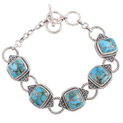 Exotic Delight in Blue,'Sterling Silver and Composite Turquoise Link Bracelet'