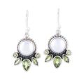 Full Moon Garden,'Cultured Pearl and Peridot Sterling Silver Dangle Earrings'