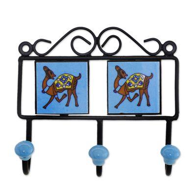 Prancing Camels,'Ceramic Coat Rack Painted with Camel Motifs from India'