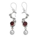 Pearl and garnet dangle earrings, 'Graceful'