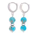 Shining Peace,'Sterling Silver Beaded Dangle Earrings with Turquoise Gems'