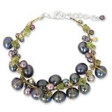 'Mist Queen' - Hand Made Peridot and Pearl Bracelet from