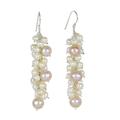 Pearl cluster earrings, 'Pink Cluster' - Fair Trade Pearl Earrings