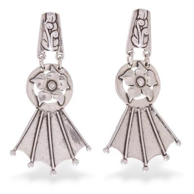 Sterling silver flower earrings, 'Floral Fan'