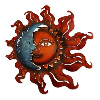 'Eclipse Over Jalisco' - Handcrafted Sun and Moon Steel Wall Sconce from Mex