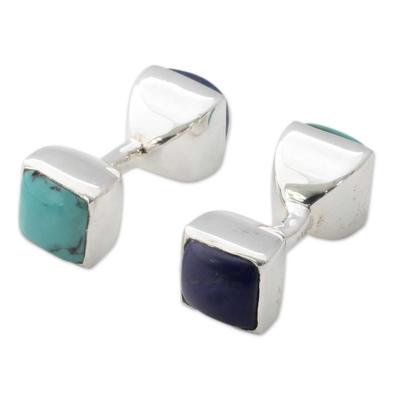 Dreamer,'Lapis Lazuli and Turquoise Silver Cufflinks from India'