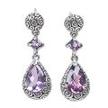 Glistening Buddha's Curls,'Hand Made Amethyst Dangle Earrings from Indonesia'