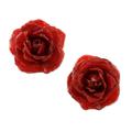 Flowering Passion in Red,'Natural Rose Button Earrings in Red from Thailand'