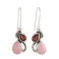 Two Teardrops,'Garnet and Opal Teardrop Dangle Earrings from India'