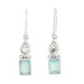 Shimmering & Chic,'Sterling Silver Dangle Earrings with Chalcedony & Blue Topaz'