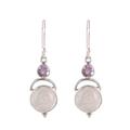 Alluring Serenity,'Sterling Silver Rainbow Moonstone Amethyst Dangle Earrings'