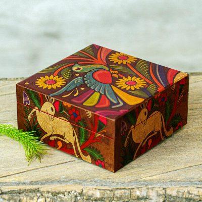 'Sylvan-Themed Decoupage Pinewood Decorative Box from Mexico'