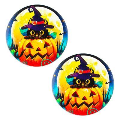 Feline Halloween,'Pair of Artisan Crafted Wood Dec...