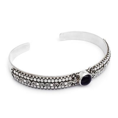 Swirling Altar,'Amethyst and Sterling Silver Cuff Bracelet from Bali'