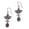 Amethyst earrings, 'Leaf Trio'