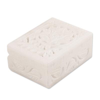 Blooming Customs,'Handcrafted Alabaster Rectangular Jewelry Box from India'