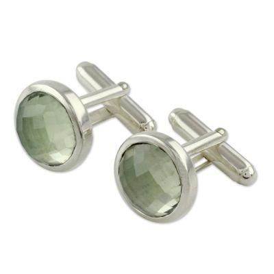 Prasiolite cufflinks, 'Misty'