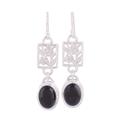 'Summer Night' - Hand Made Floral Onyx and Silver Dangle Earrings