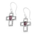 Faith Everlasting,'Sterling Silver and Garnet Cross Dangle Earrings Indonesia'