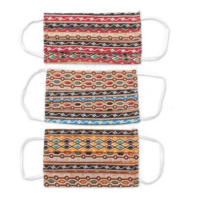 Busy Colors,'3 Multicolor Cotton Print Pleated 2-Layer Face Masks'