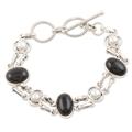 Pearl and onyx link bracelet, 'Jaipur Night'