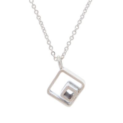 Diamond Duo,'Artisan Made Modern Taxco Sterling Silver Pendant Necklace'