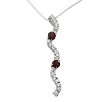 Sparkling Treasure,'Sterling Silver Necklace with Garnet and Cubic Zirconia'