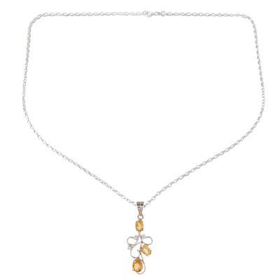 Delicate Tendrils,'Citrine Sterling Silver Bud on Vine Motif Pendant Necklace'
