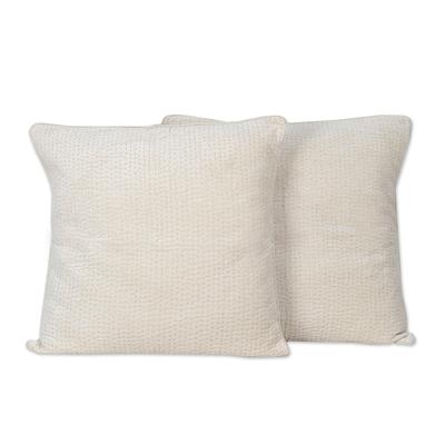 First Snow,'Faux Velvet Ivory Cushion Covers (Pair)'