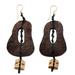 Coconut shell and bamboo dangle earrings, 'Medieval Bells'