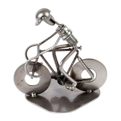 'Rustic Cyclist' - Original Iron Bicycle Statuette Recyled Car Parts Mexico