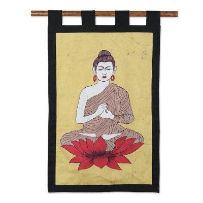 Buddha's Calm,'Cotton batik wall hanging'