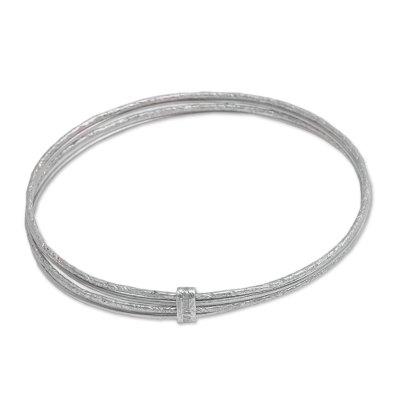 Endless Link,'Sterling Silver Bangle Bracelet with Four Bands from Bali'