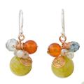 Citron Bubbles,'Green Quartz and Carnelian Dangle Earrings with Copper'