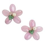 Cultured pearl and quartz flower earrings, 'Pink Thai Daisy'