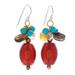 'Multi-Gemstone Beaded Dangle Earrings with 925 Silver Hooks'