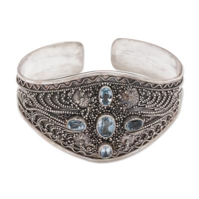 Directions,'Hand Crafted Sterling Silver and Blue Topaz Cuff Bracelet'