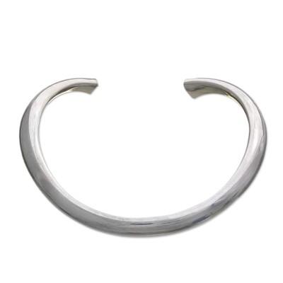 Modern Sterling Silver Cuff Bracelet from Indonesia 'Rounded Horseshoe'