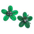 'Floral Quartz and Cultured Pearl Clip-On Earrings in Green'