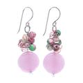 Fun Circles in Pink,'Handmade Quartz and Agate Dangle Earrings from Thailand'